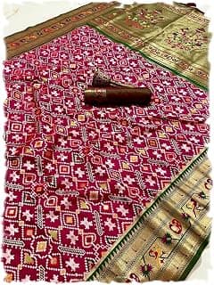 Pandadi Saree Women's Rani Pink Pure Soft Kanchivaram Paithani Silk saree With Unstitched Blouse Piece