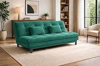 Modern Velvet Sofa Cum Bed, Tufted Convertible Couch, 3-Seater Sleeper Sofa, Space-Saving Design, Soft Cushioned Seating – Green
