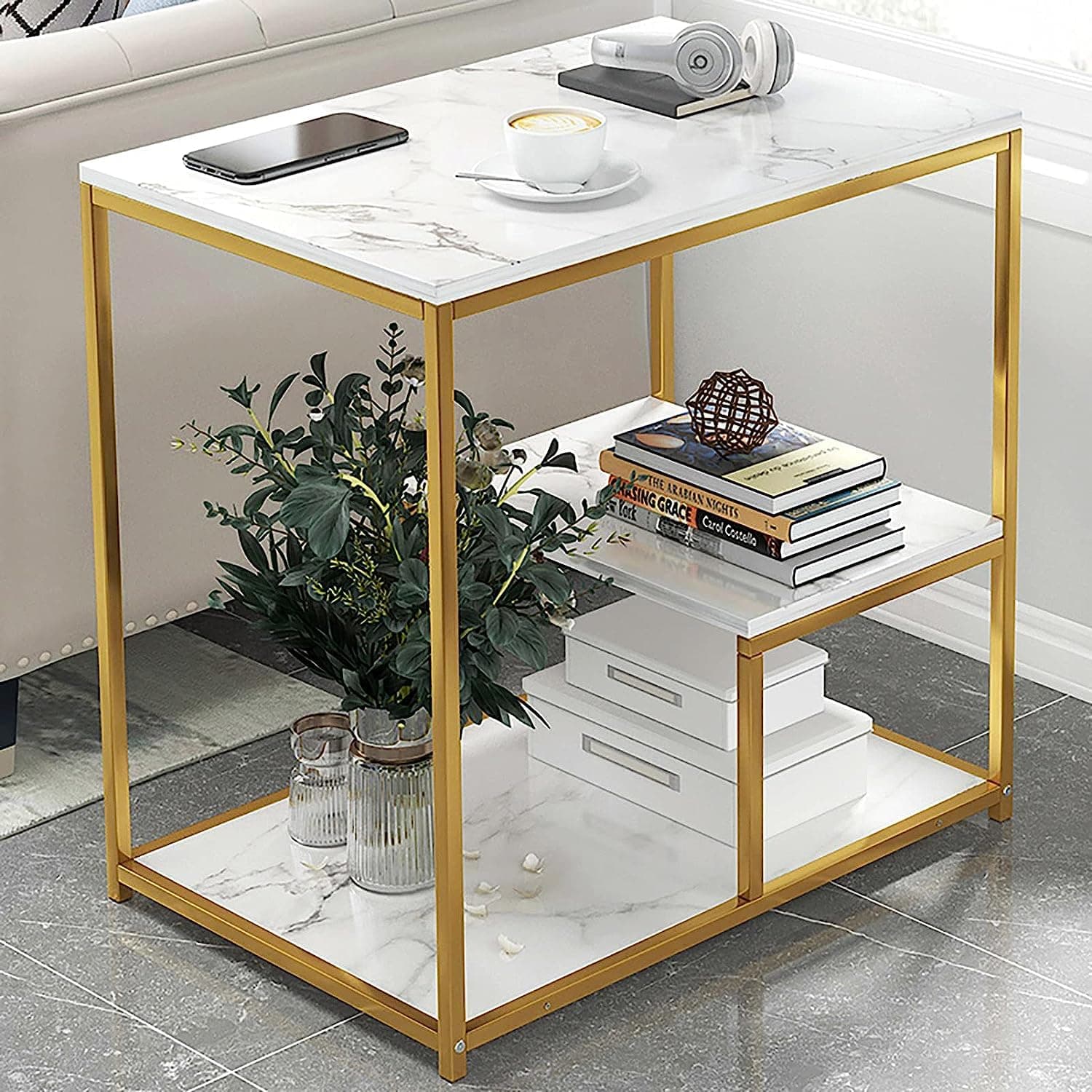Amazon Brand - Umi Engineered Wood 3 Tier Coffee Table for Living Room Tea Table Centre Table Nesting Table End Table Bedside Table Side Table for Living Room Bedroom Office (CF-006, White)