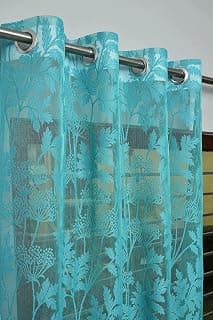 7Ft Door Curtain Set Of 2 | Heavy Tissue Net Floral Semi Transparent Sheer Parda For Home Living/Drawing And Bedroom, 4 X 7 Feet Door, Aqua Net Grommet Curtains , Pack Of 2 Pcs, Jhaad