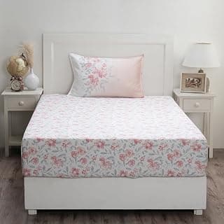 maspar Orville 100% Cotton Bed Sheet Set, Bed Sheet (152 x 224 cm) with Two Pillow Covers(50 x 75 cm), Single, Red