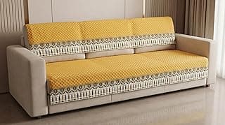 KINGLY Sofa Cover 3 Seater Fully Covered | Stretchable Anti-Slip Slipcover | Washable Furniture Protector | Mustard Yellow | Set of 2 | Seat & Back |