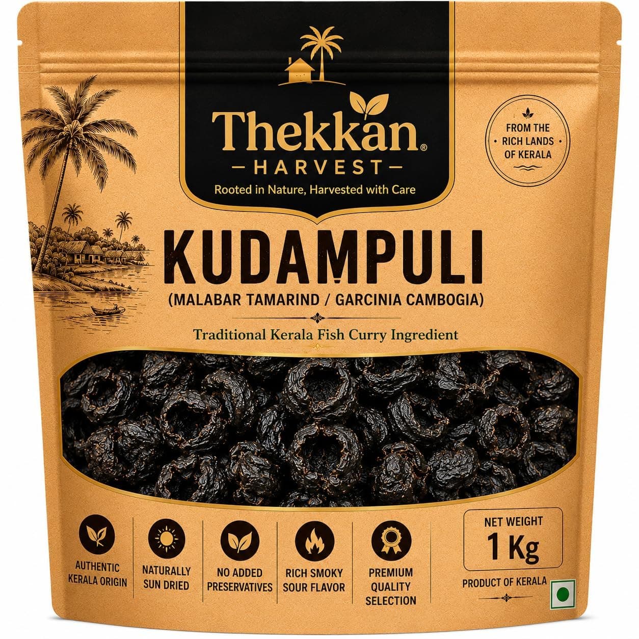 Thekkan Harvest Premium Kudampuli Malabar Tamarind, 800 Gram | Dried, Traditional Kerala Cooking Ingredient, Garcinia Cambogia