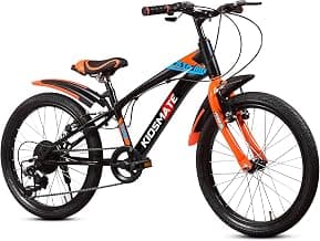 Kidsmate Stario Bike 20T 7 Speed Kids Cycle | Frame Size 12 Inch | Gear Bicycle for Boys & Girls of Ages 7 to 10 Yrs - Black/Orange