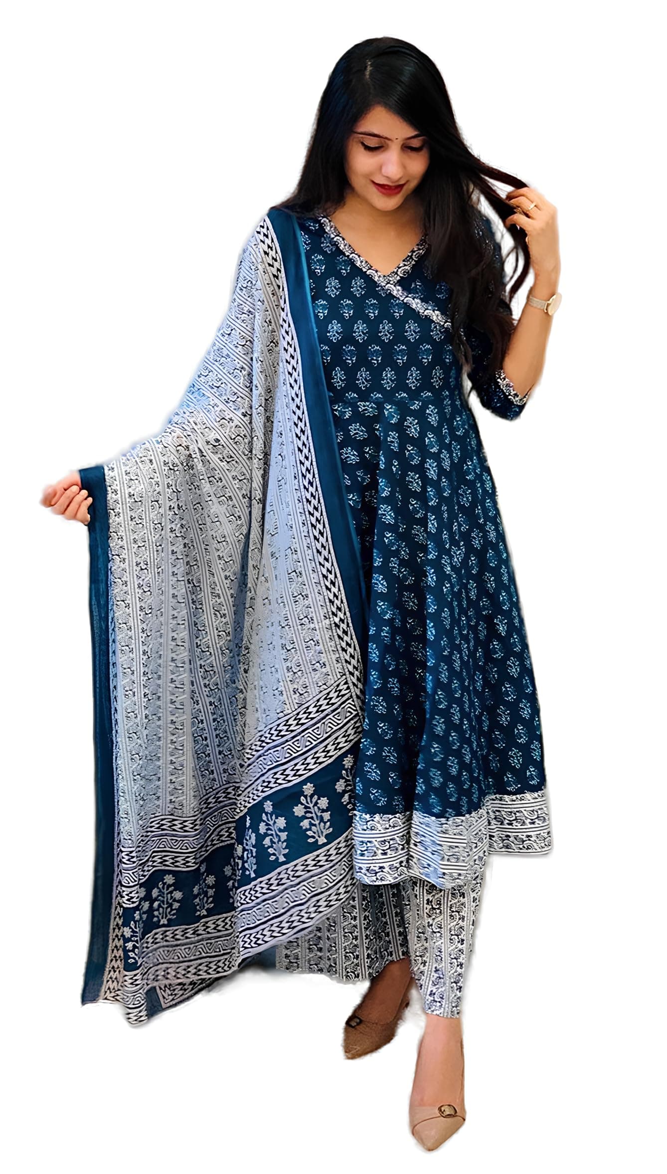 Sidhidata Women's Rayon Printed Anarkali Kurta Pant and Dupatta Set