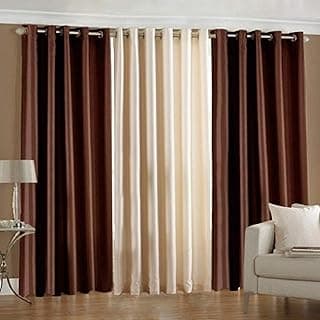 Galaxy Home Decor Solid Plain Curtains for Door 7 Feet, Pack of 3, Brown & Cream (Brown & Cream, Door 7 Feet)