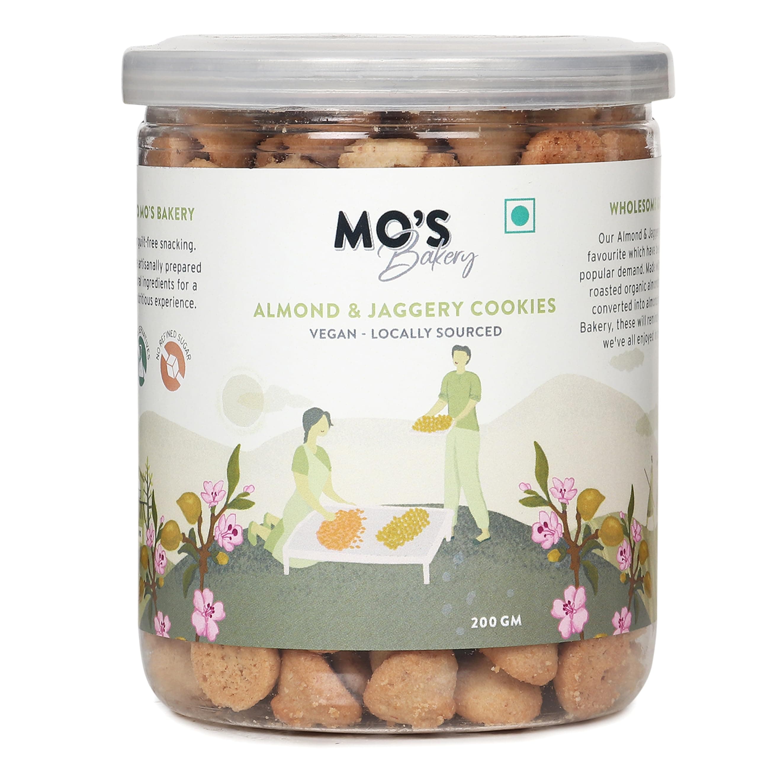 Mo's Almond & Jaggery Cookies, 200 G | Vegan | Rich in Taste and Nutrition | 100% Natural & Preservatives Free | High Fiber & Diabetic Friendly Cookies