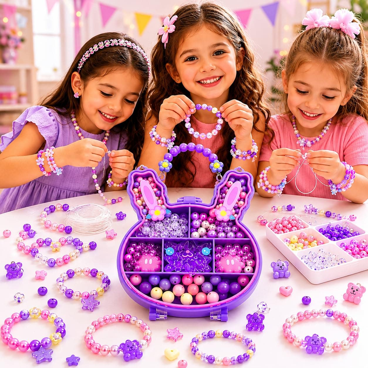 PLUSPOINT Jewellery Making DIY Beads Set for Kids | 200+ Beads Necklace & Bracelet Making Kit | Arts & Crafts Activity Toy for Girls | DIY Jewelry Craft Gift Set for Girls Age 5+