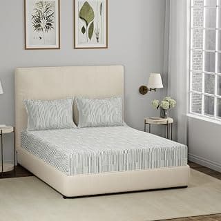 maspar Hermosa Eclectic Garden Declan Printed Beige King Bed Sheet with Pillow Case