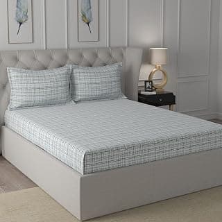 maspar Ardour Tiffany 100% Cotton Bed Sheet Set, Bed Sheet (224 x 275 cm) with Two Pillow Covers (46 x 69 cm), Double, Blue