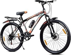 Leader Beast 26T IBC Premium 7 Speed Cycle for Men with inbuilt Carrier | City/Mountain Bike with Front Suspension & Dual Disc Brakes | Gear Bicycle for Men | Ideal for 10+ Years – Matt Black
