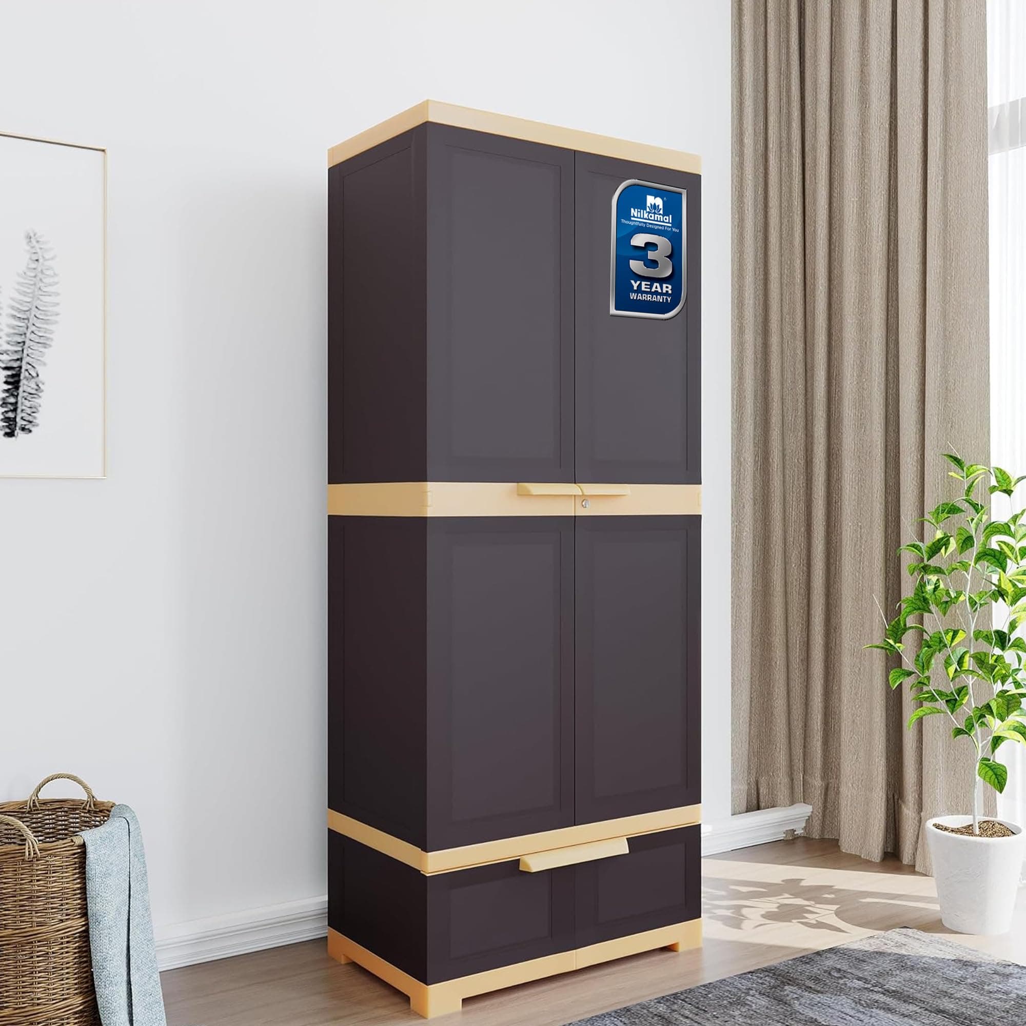 Nilkamal Freedom Plastic Cabinet with Drawer Storage |3-Year Warranty | Clothes Organizer Cupboard with Shelves & Utility Drawer | Wardrobe Almirah for Home, Kitchen & Office Use | for Adults & Kids