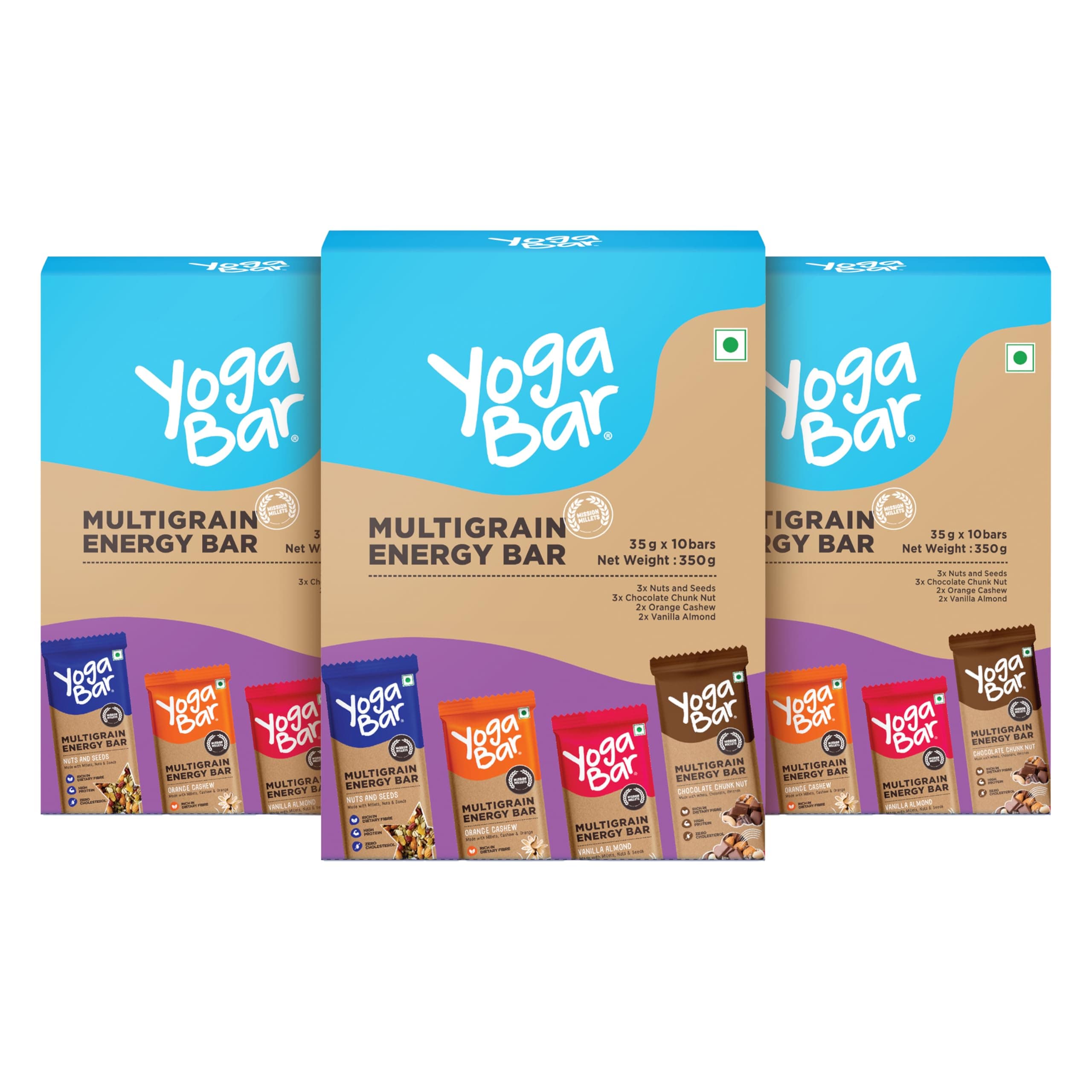 Yogabar Multigrain Energy Bars, 30 Bars | Healthy Diet with Fruits, Nuts, Oats and Millets | Gluten Free and High Protein | Packed with Chia and Sunflower Seeds