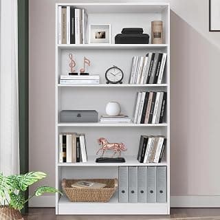 ABOUT SPACE Book Shelf - 5 Tier Engineered Wood Book Rack Multipurpose Book Shelf for Home Library Study Room Long Open Storage Organizer for Bedroom, Living Room (White - L 80 x B 30 x H 165 cm)