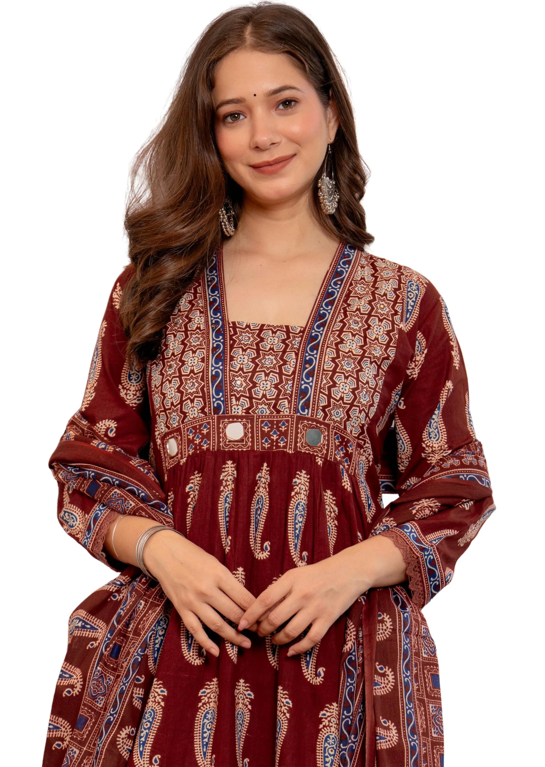 Amayra Woman's Pure Cotton A-Line Kurta Sets with Palazzos & Dupatta|Kurti Set for Woman|Suit Set for Women Cotton