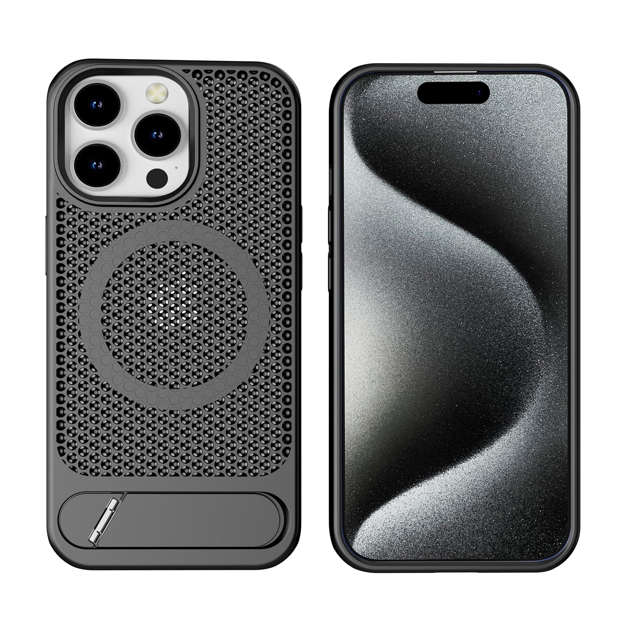 amazon basics Vanguard Laser Cut mesh case Compatible with iPhone 15 Pro | Supports Magnetic and Wireless Charging - Black