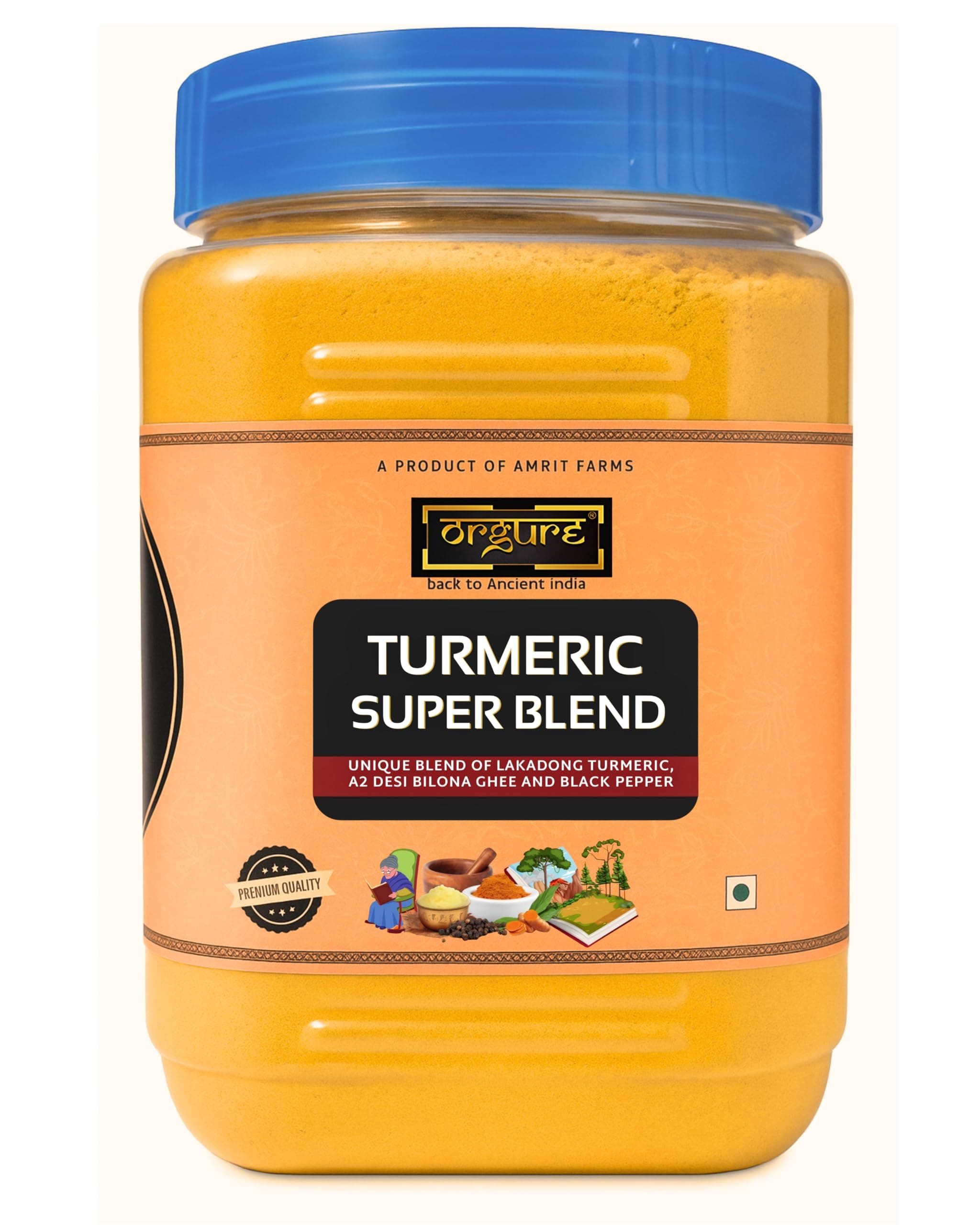 Orgure Turmeric Super Blend | Lakadong Turmeric with Black Pepper & A2 Ghee | Helps Curcumin Absorption | Immunity & Wellness Support | 1Kg Pack