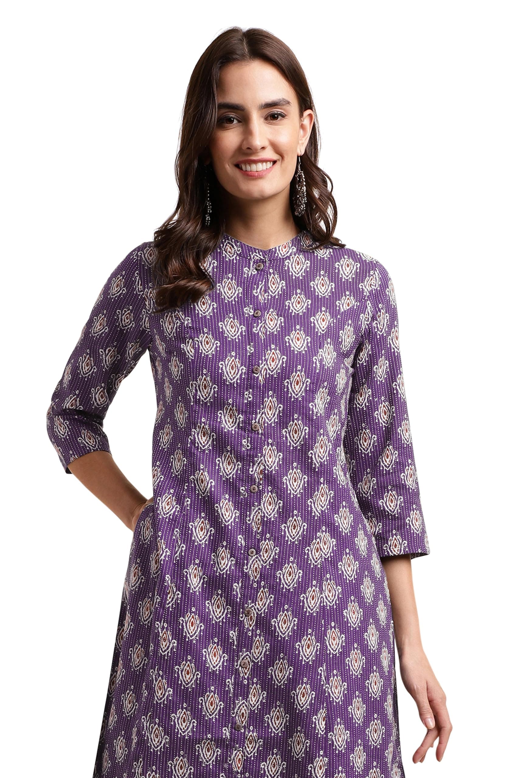 MIRCHI FASHION Pure Cotton A-Line Long Kurti | Printed Kantha Work Kurta for Women | Ethnic Office Wear Kurti