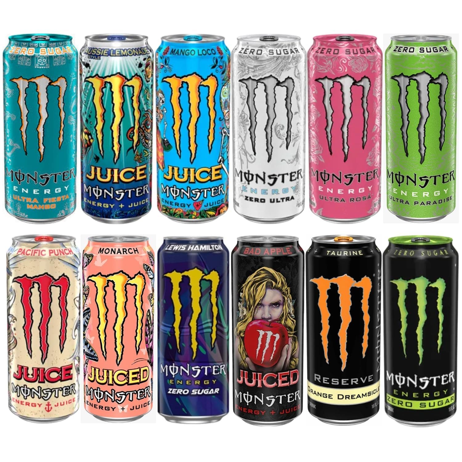 Monster Energy Drink Variety Pack By Cougar, Zero Sugar and Juice Options, 12 Flavours Assortment (Imported-USA) Classic