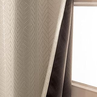 HOMEMONDE 100% True Blackout Curtains 7 Feet Door - Set of 2 Curtains, Embossed Panels Light Block Thermal Insulated & Noise Reducing Room Darkening Curtains (Off White, 84Inch)
