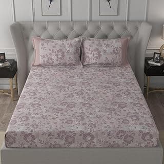 maspar Textured Floral 100% Cotton Bed Sheet Set, Bed Sheet (152 x 224 cm) with Two Pillow Covers(50 x 75 cm), Single, Brown