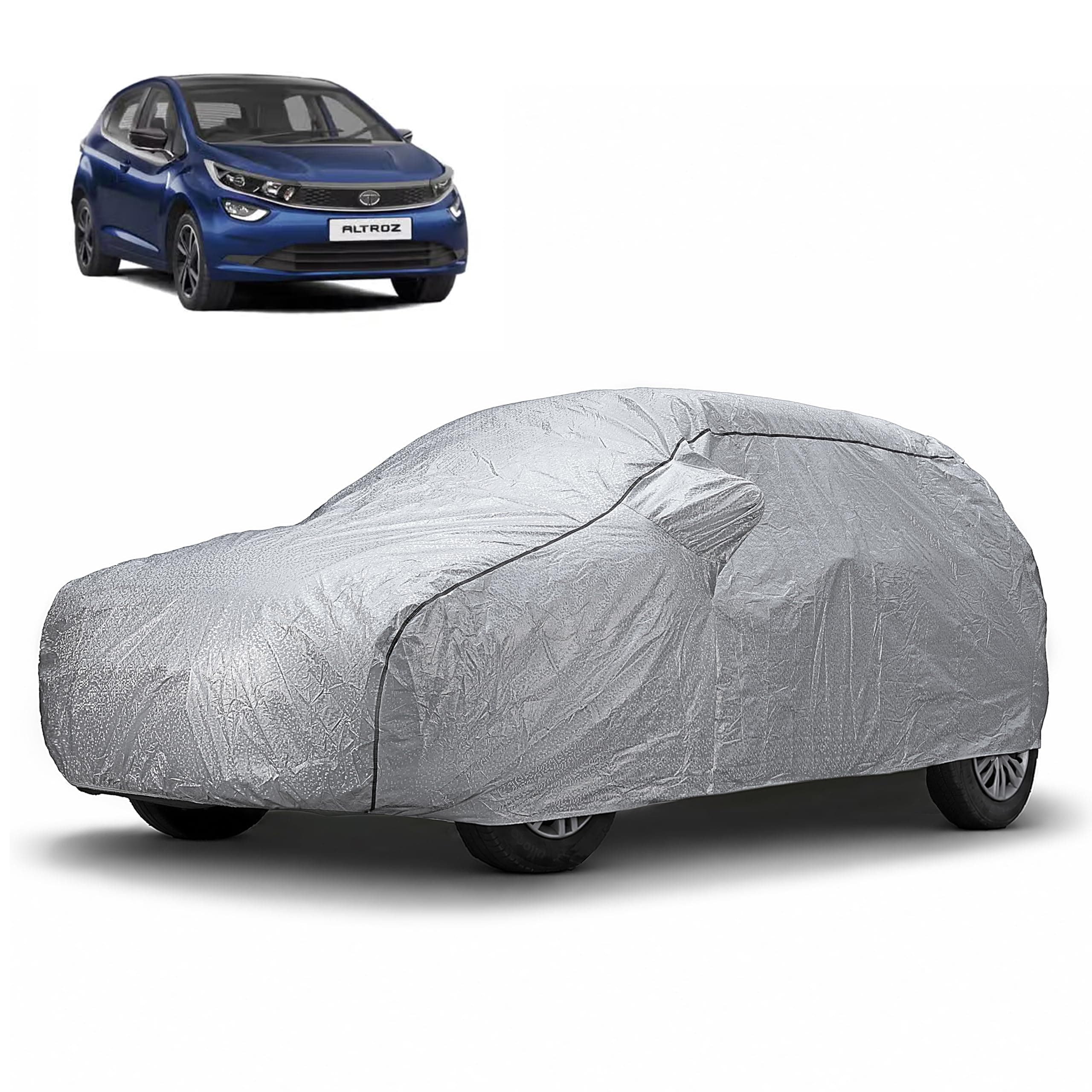 Amazon Basics Waterproof Car Body Cover for Tata Altroz (2020–2026), 100% Waterproof, Dustproof, UV Protection, Scratch Resistant, Custom Fit with Mirror Pockets, Triple Stitched, Silver