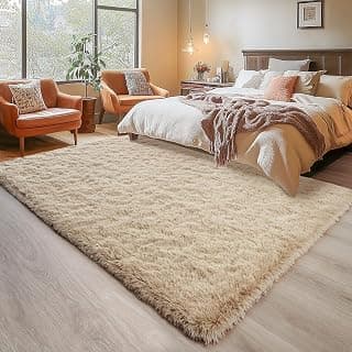Premium Plush Shaggy Carpet (Beige P Size 3x5 feet | Cozy Modern Floor Rug for Bedroom, Living Room & Dorm Room