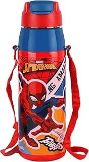 CELLO Puro Steel-X Hydra Kid 600 Inner Steel Insulated Water Bottle 520ml, Red | Spiderman Print | ISI Certified, Leakproof | Easy to Carry with Loop | Insulated Cold Water Bottle For School, Picnic
