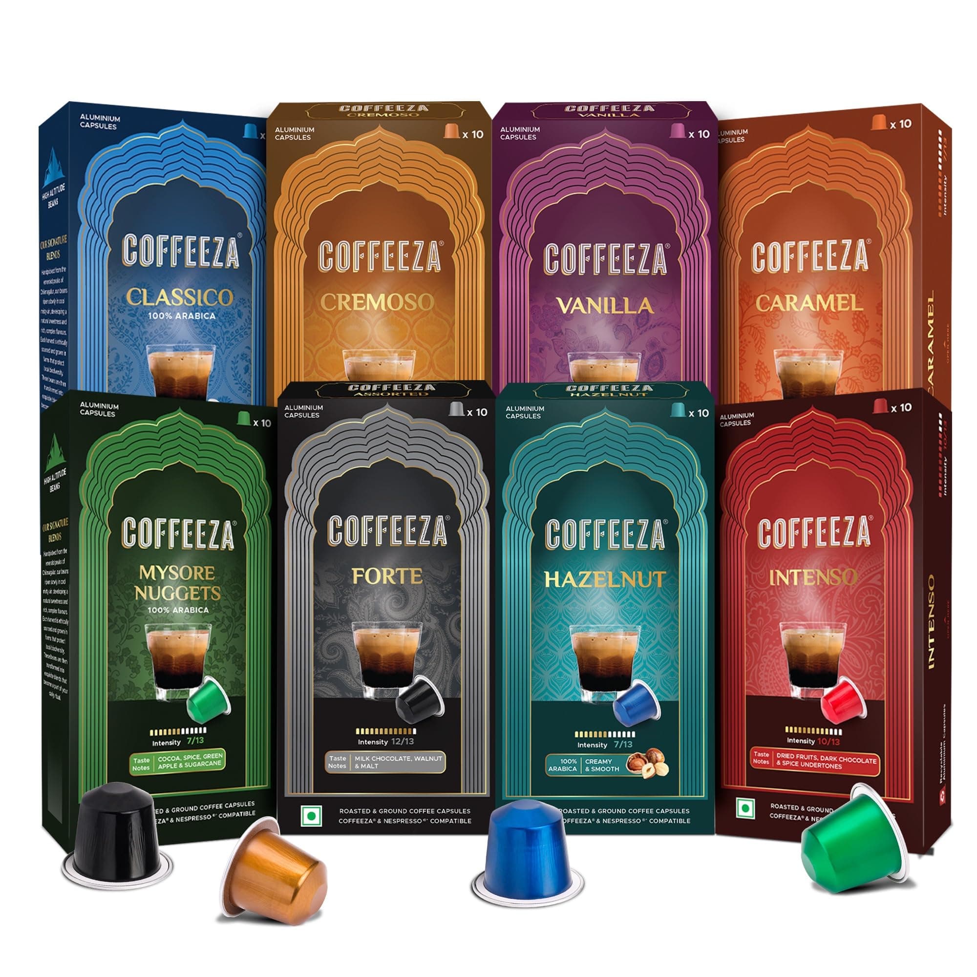 COFFEEZA Value Pack Of 80 Coffee Capsules - Aluminium Coffee Pods | Box Of 8 (80 Capsules) - 0.97 Pounds