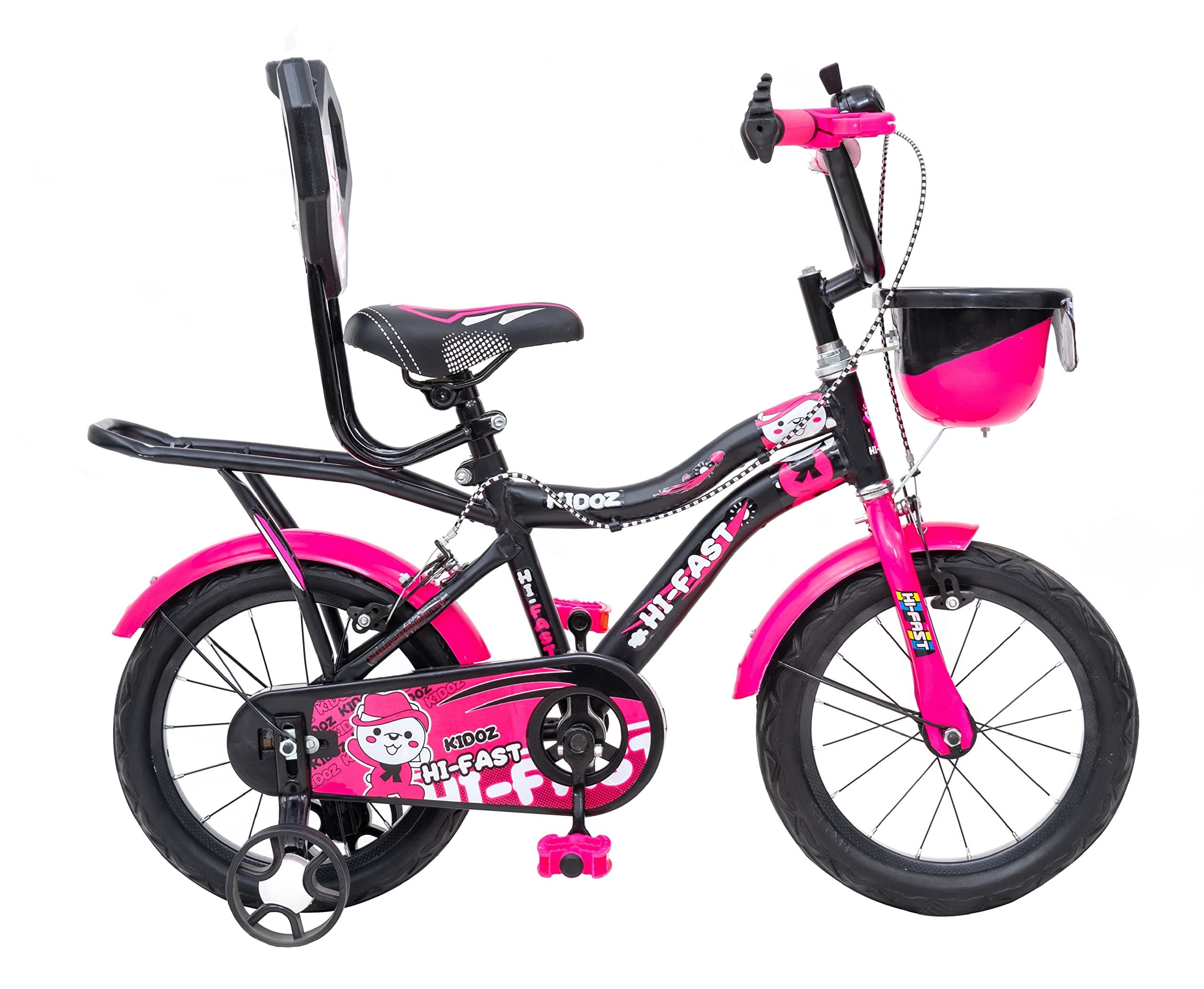 HI-Fast 16 inch Kids Cycle for 4 to 7 Years Boys & Girls with Training Wheels & Carrier (KIDOZ-16T-95% Assembled), Pink,Rigid