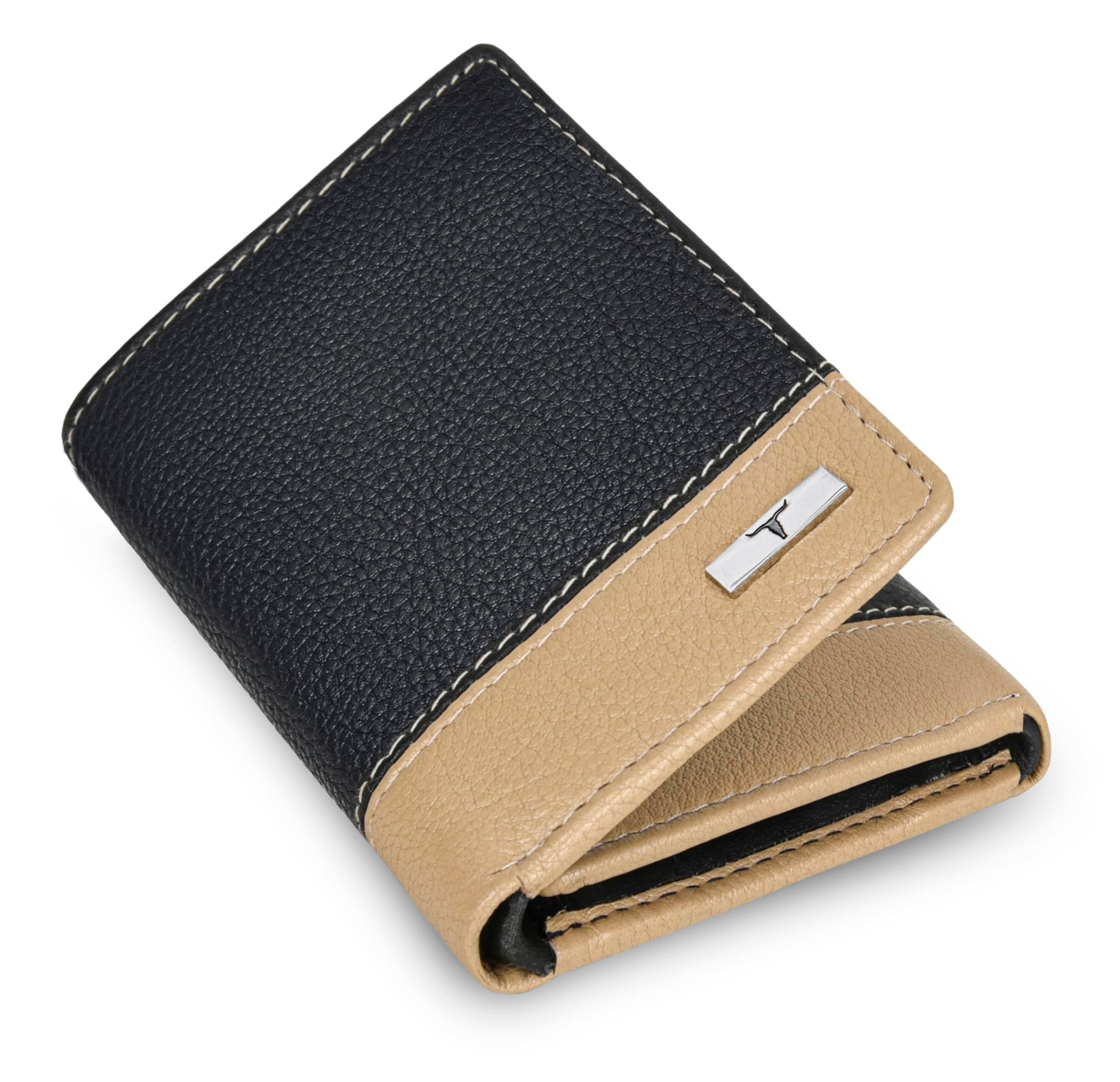 URBAN FOREST Travis Black/Beige Leather Wallet for Men with RFID Protection