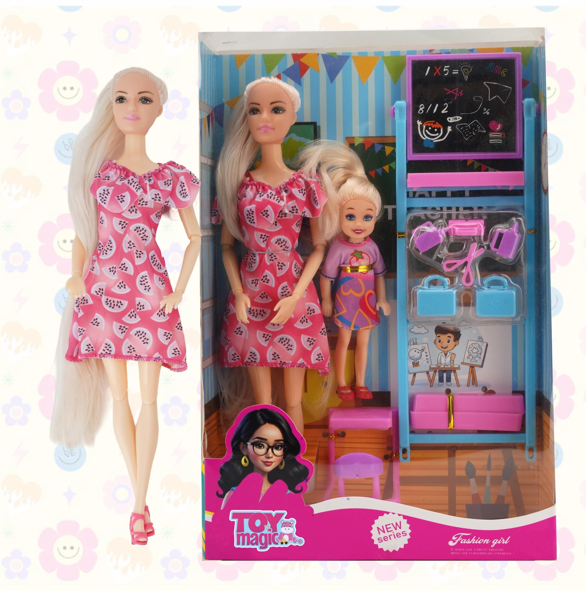 ToyMagic Teacher Set Doll | Realistic Classroom Playset with Teacher Doll, Accessories, and School Props | Imaginative Role Play for Kids Ages 3+ | Educational Toy Gift for Boys & Girls