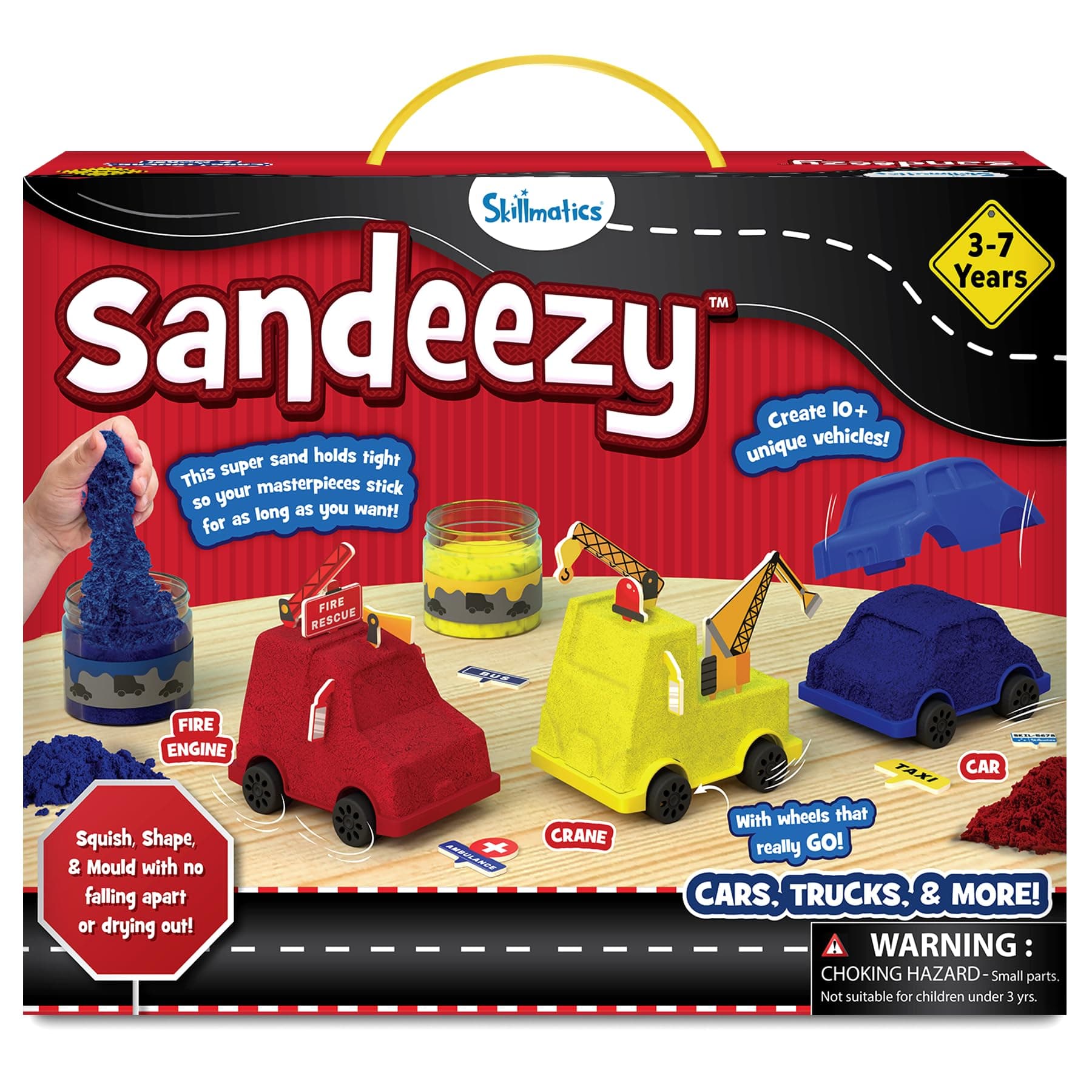 Skillmatics Sandeezy Pretend Play Cars, Trucks & More – Sand Playset with Moulds, Tools & Accessories, Sensory Toy for Kids, Non-Toxic, Mess-Free, Creative Indoor Activity Ages 3, 4, 5, 6, 7