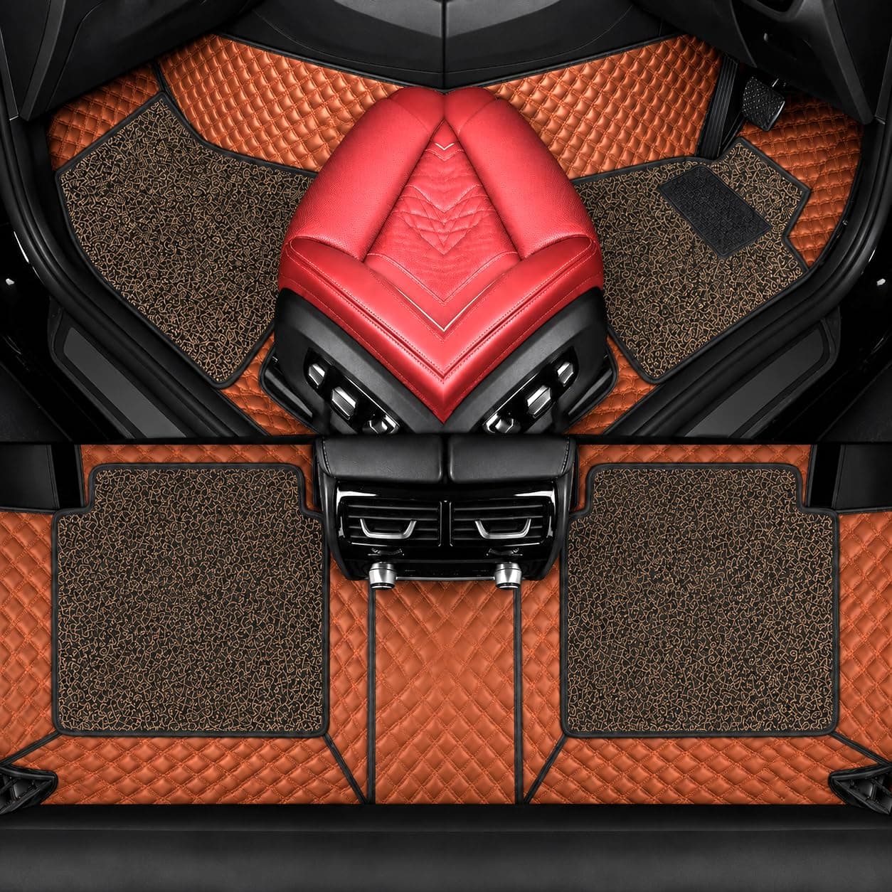 AutoClow Premium 7D Car Mat for Maruti Suzuki Celerio (Model:2014-2021) || Luxury Leather Dual-Stitch Full Set 7D Car Floor Mat || 100% Waterproof || Color :Full TAN Stitch-TAN Grass (Design-1)