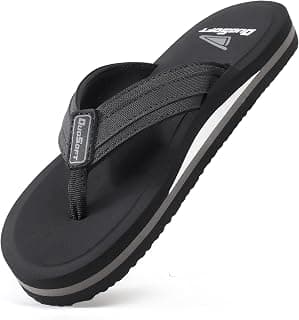 Duosoft Men's Slipper Flip Flops, Black, Anti-Skid Rubber Sole, Superior Shock Absorption, Strong Arch Support, Super Soft