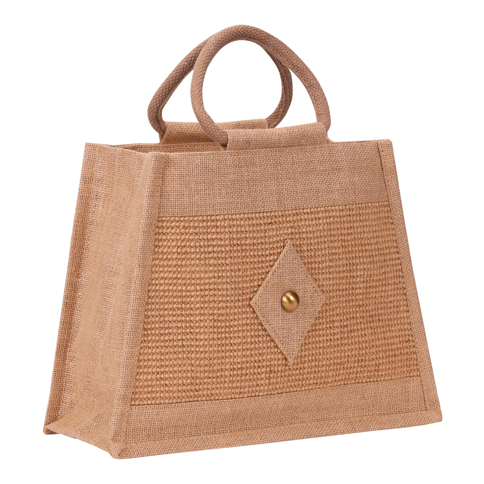 Jute Cottage Jute Bags for Lunch for Men | Bags with Zip | Jute Tote Bag | Jute Tiffin Bags | Printed Jute Bag | Carry Bag, Natural