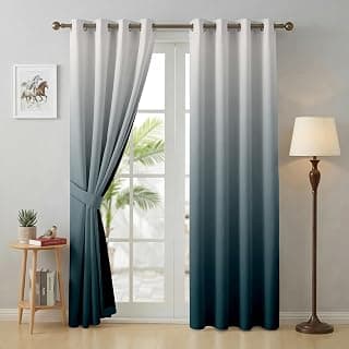 Story@Home 100% True Blackout Door Curtains 7 Feet Long Set of 2 | Gradient Printed | Room Darkening Curtain | Ombre Curtains for Living Room | (118 x 215 cm, Cyan Blue & Light Grey)