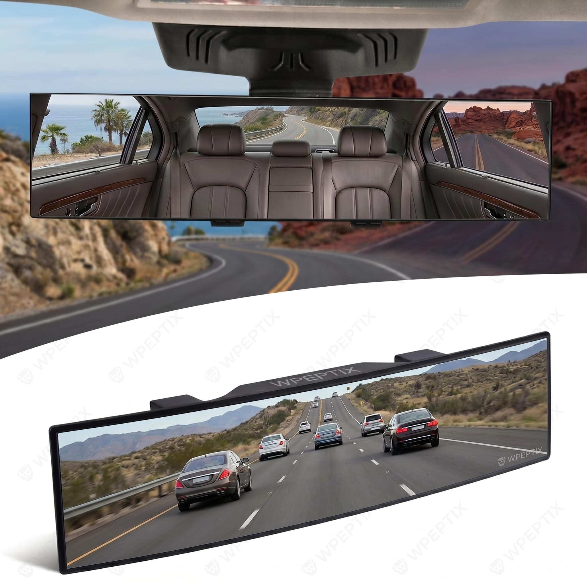 WEPTIX® Rear View Mirror, Clip On Rear View Wide Angle Mirror, Panoramic Interior Extended Rear View Mirror, Anti-Glare, car mirror- (Rear View Vanity Mirror)