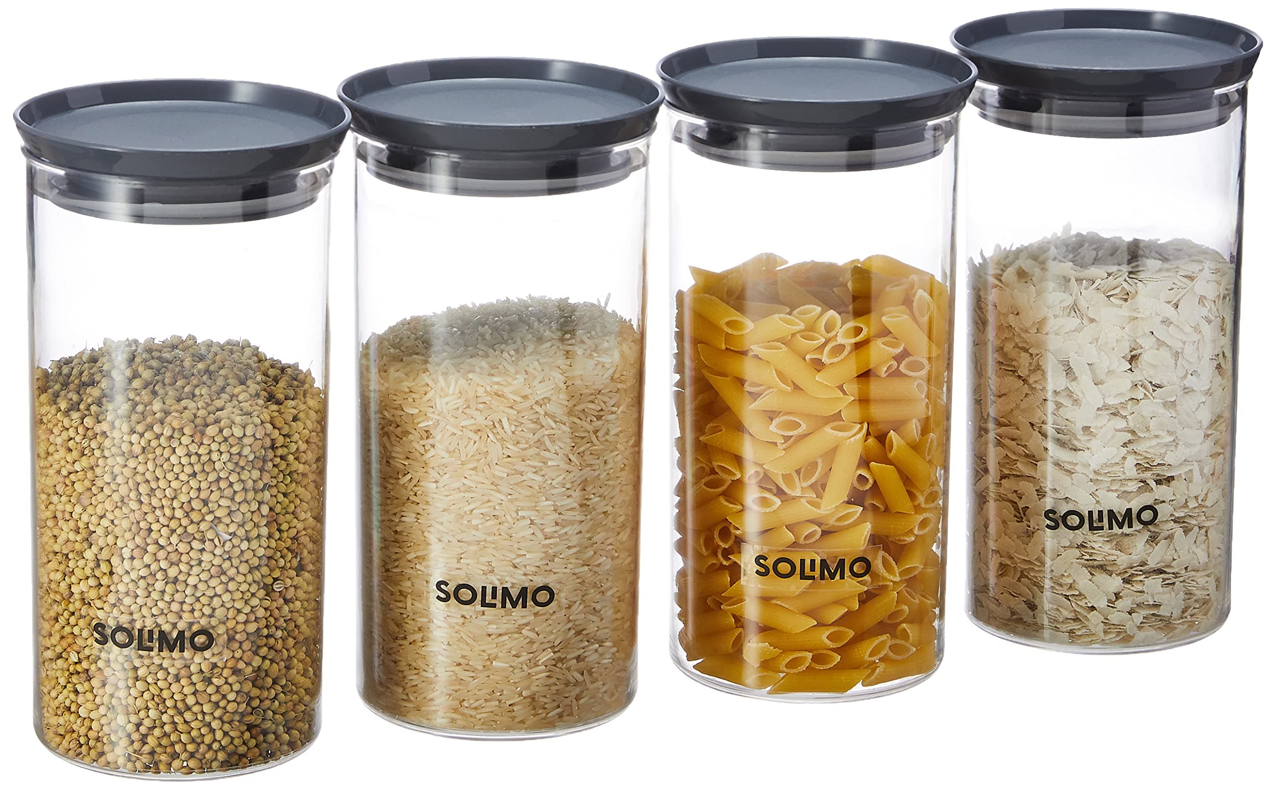 Amazon Brand - Solimo Plastic Storage Jar and Container Set I Air Tight & BPA Free Containers For Kitchen Storage Set I Grocery Kitchen Container Set I Multipurpose Jar, 1400 Ml Each, Set 4, Grey