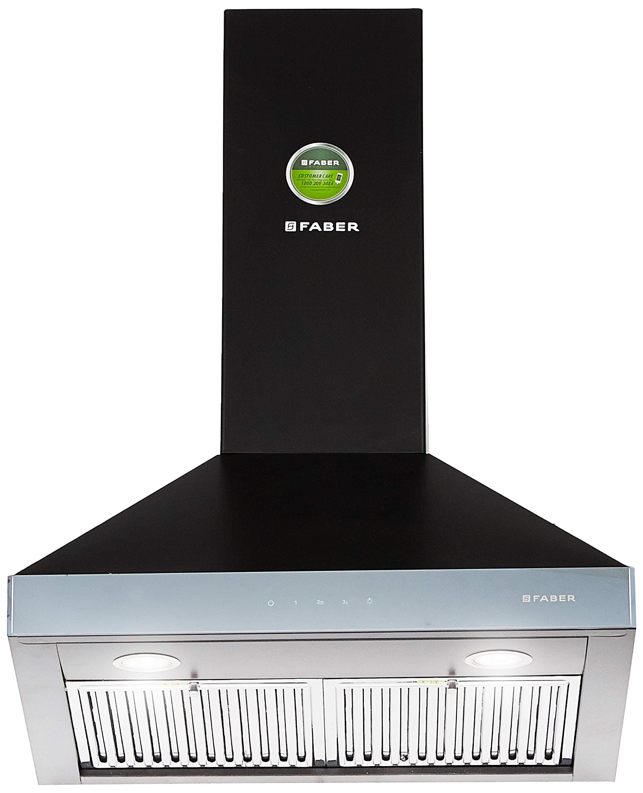 Faber 60 cm 1095 m³/hr pyramid Kitchen Chimney (Hood Topaz Smart 3D T2S2 BK TC LTW 60, Baffle Filter, Touch Control, Black)