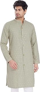 DIVISIVE Men's Sequince Embroidered Cotton Blend Semi Indo Western Only Kurta