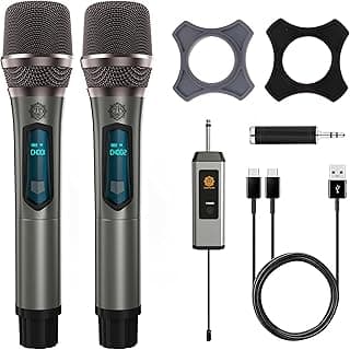 DIGIMORE Dual UHF Wireless Mic System | Cardioid Polar Pattern, Noise-Reduction Coil, <5ms Latency, 200ft Wireless Range, 10H Battery | Crystal-Clear Vocals | Ideal for Stage Shows & Events (D-350)