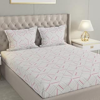 Raymond Home 200TC Affair Cotton Rich Super Soft Geometric Double Bedsheet (2.29 Mx2.54 M) with 2 Pillow Covers(46 CM x 69 CM) - Grey