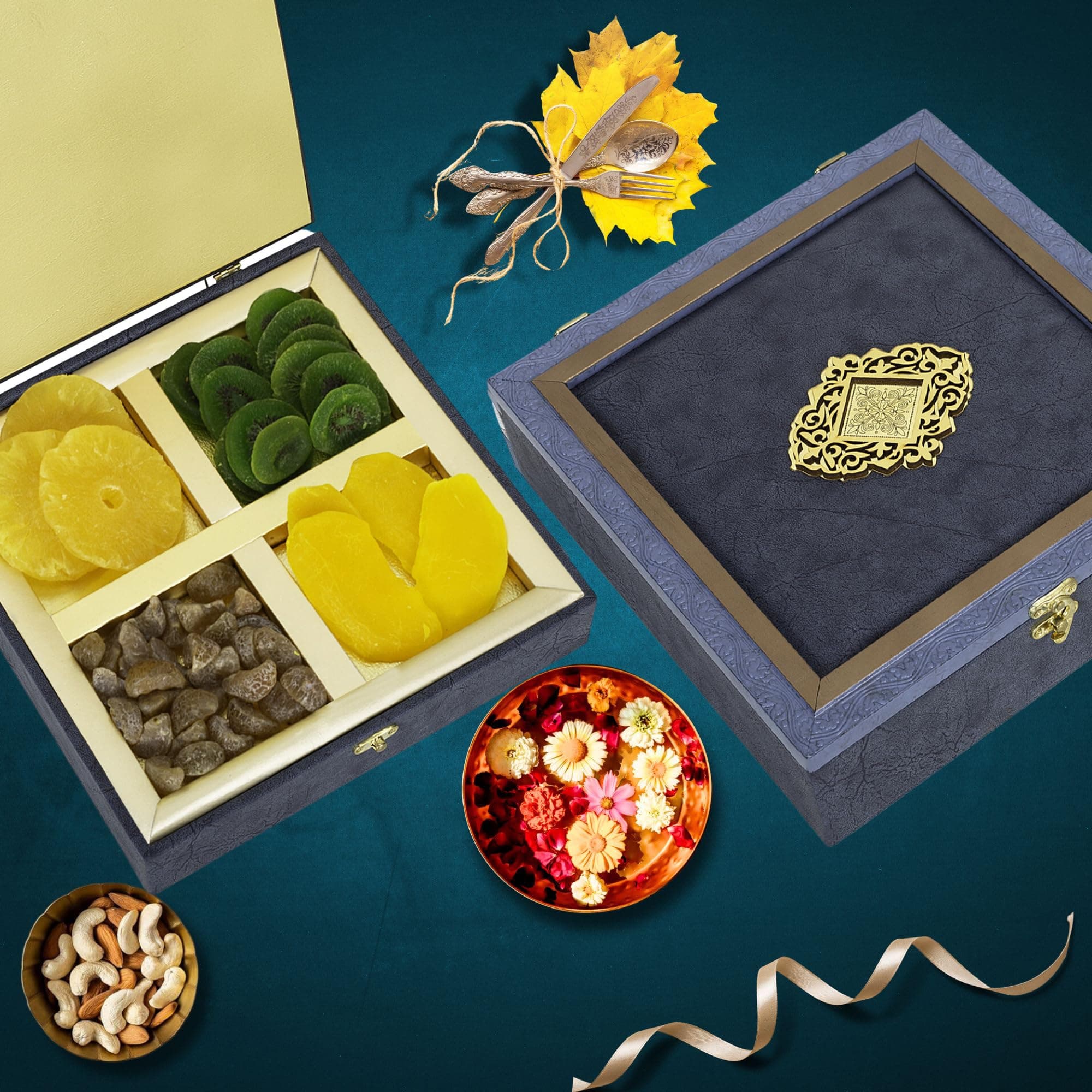 Fruitri Premium Healthy Dry Fruits Gift Pack – Dried Pineapple, Kiwi, Amla Candy & Mango (10x10x2 Inches) | Perfect Diwali & Christmas Gift Combo