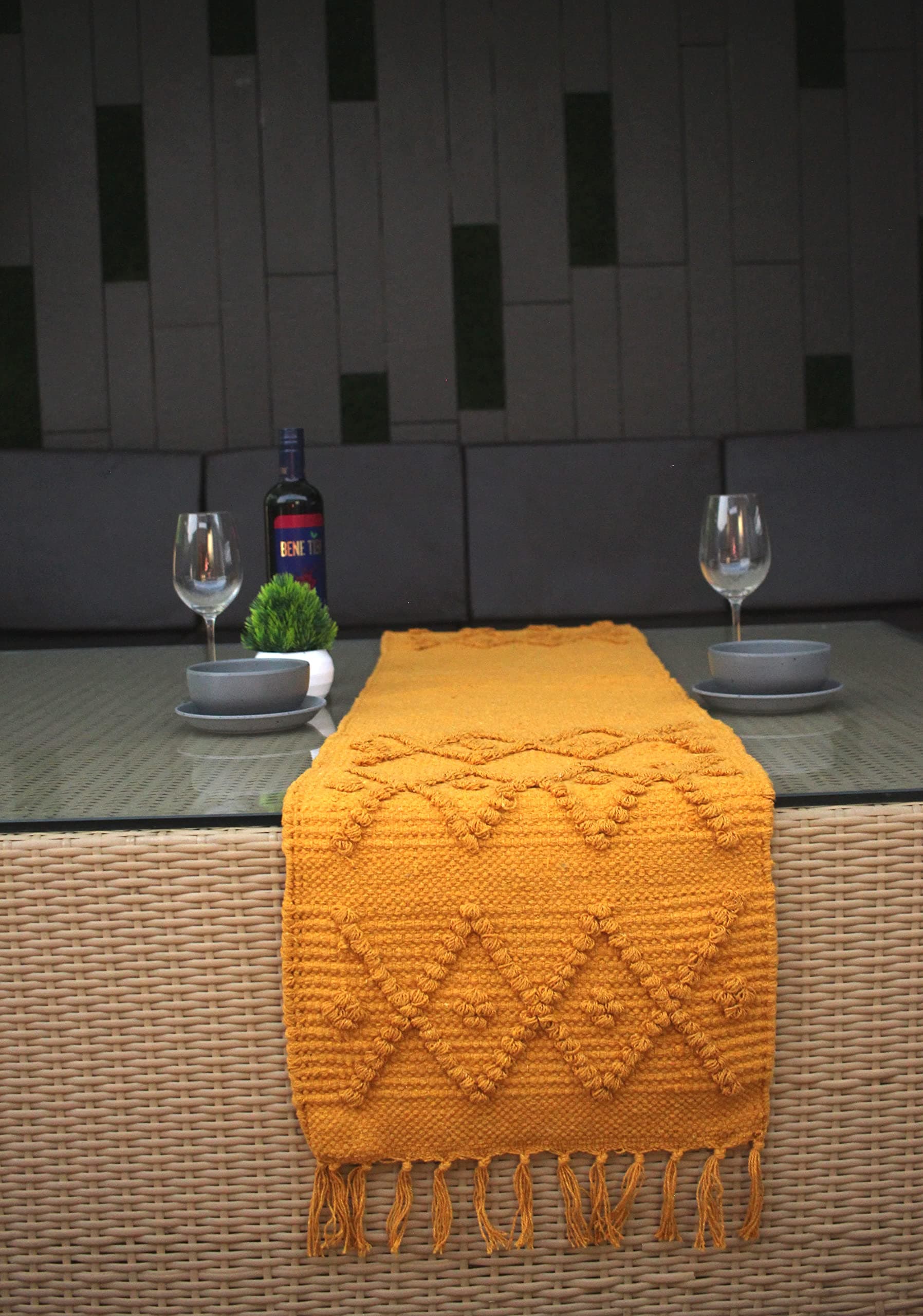 POSHREYA Cotton Table Runner for 4 6 Seater Dining Table|Centre Table|Coffee Table|Living Room|Table Decor|Eating Area|Decorative Runner|(14*72 INCHES)|Yellow|TRPS 009