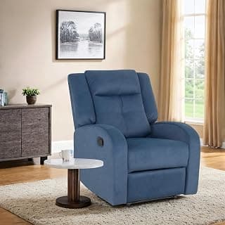 Peachtree Home Accents Albeta Manual Recliner - 3 Year Warranty,Blue|1 Seater Chair Sofa|3 Modes of Comfort|Mango Wooden Frame with Suede Fabric|Single Seater Sofa Recliner for Living Room Bedroom