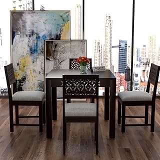 Solid Sheesham Wood 4 Seater Dining Table Set with Cushioned Chairs for Dining Room | Living Room | Home & Office | Hotels Restaurant & Cafe (Walnut, 4 Seater)