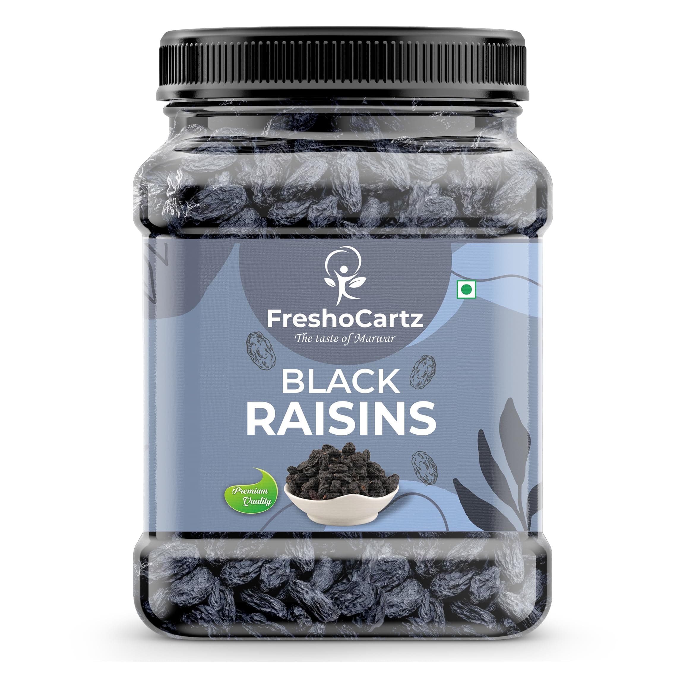FreshoCartz Black Raisins 1kg | 100% Natural Dried Grapes (Kishmish) | Nutritious, Delicious & Healthy Snack | Source of Fibre in Nuts | No Preservatives in Dry Fruit Jar Pack Of 1