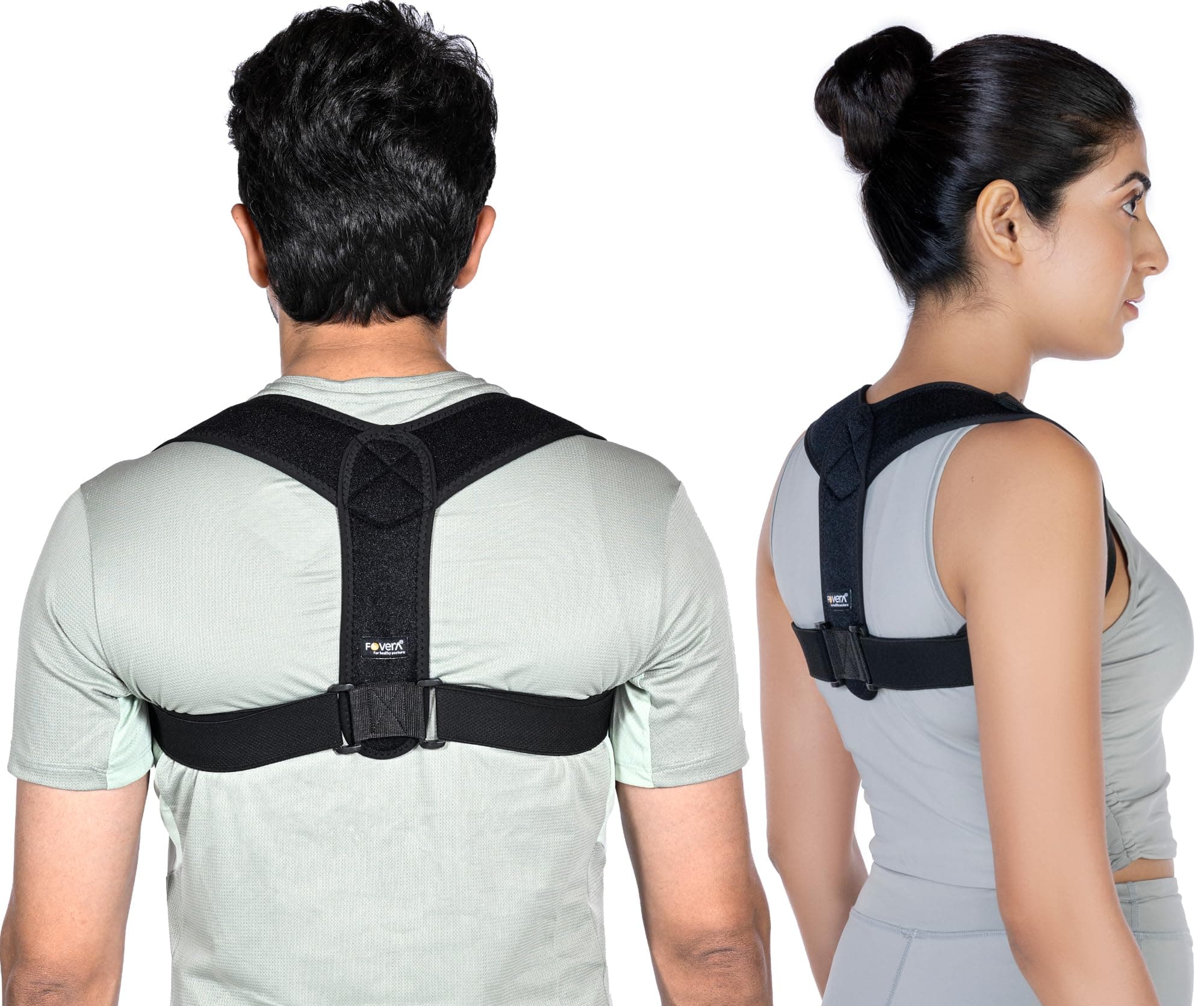 FOVERA Posture Corrector for Men & Women|Premium Neoprene Fabric - Breathable & Comfortable|Adjustable Back Brace for Upper & Mid Back Pain Relief, (Half)