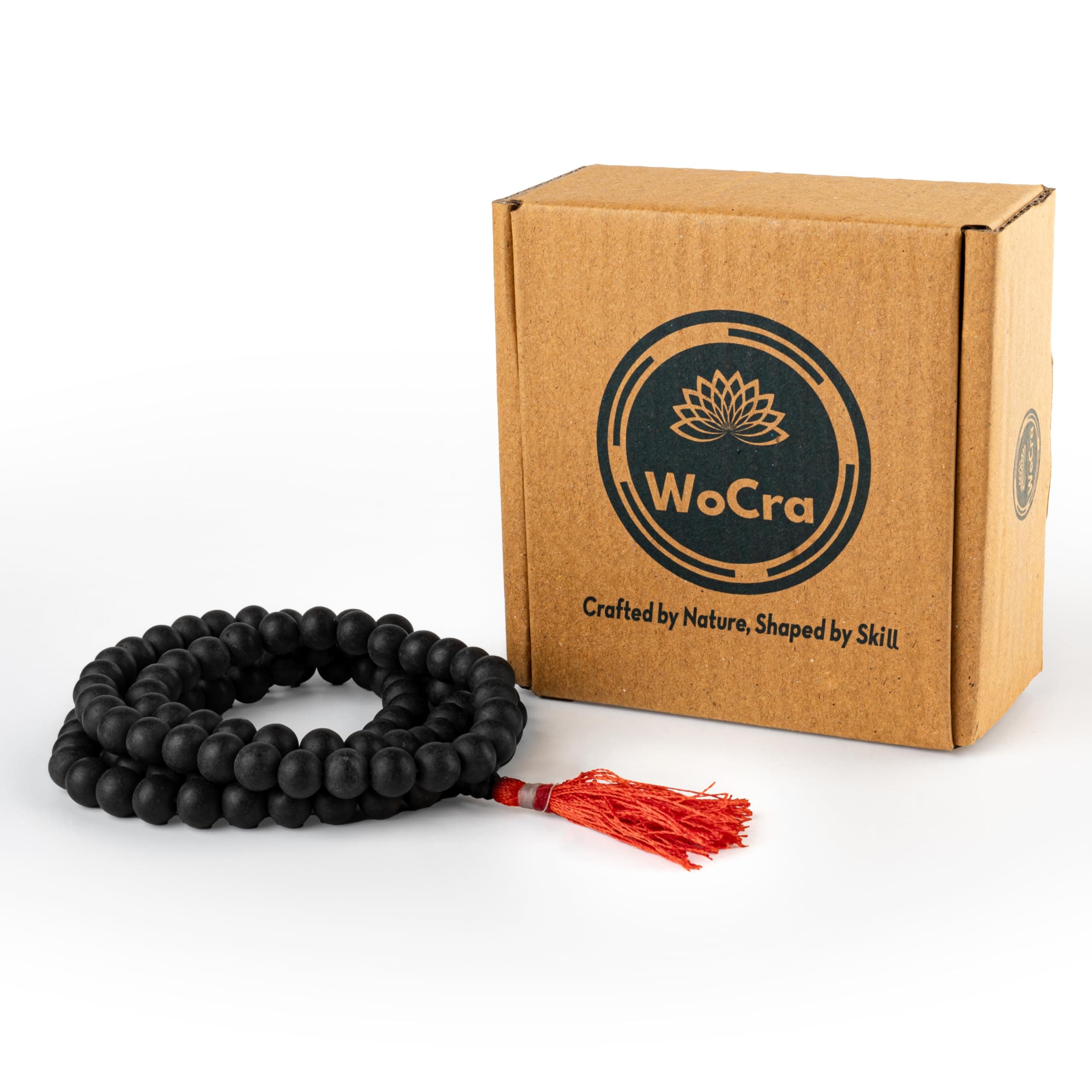 WoCra® 100% Natural Karungali Malai 10mm Original - 108 Beads Government Lab Certified Black Ebony Wood Mala for Men Women, Unpolished Spiritual Prayer Beads | 1 Piece